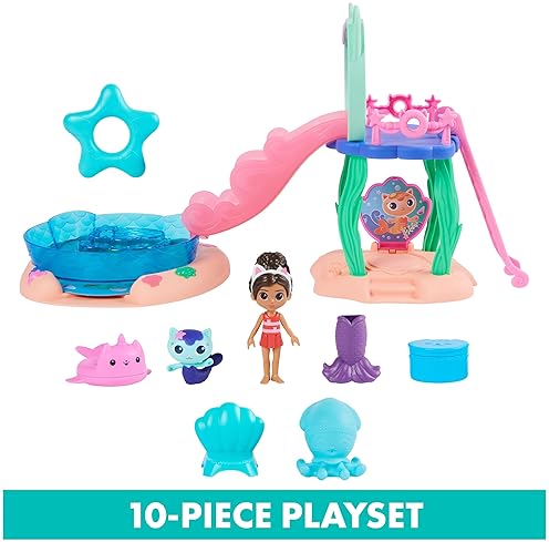 Spin Master Gabby's Dollhouse Pool Playset with Figurines, Color-Changing Tails & Accessories - Ages 3+