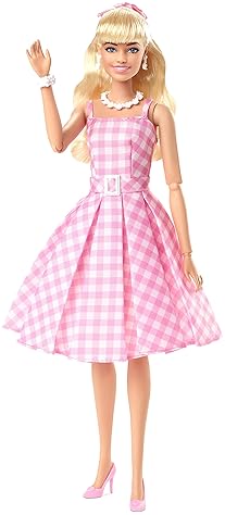 Barbie Movie Doll Margot Robbie Collectible in Pink Gingham Dress