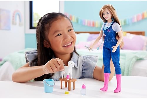 Barbie 65th Anniversary Farm Veterinarian Playset with Blonde Doll & 10 Accessories