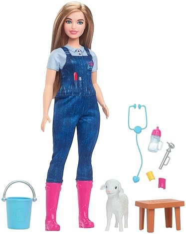 Barbie 65th Anniversary Farm Veterinarian Playset with Blonde Doll & 10 Accessories