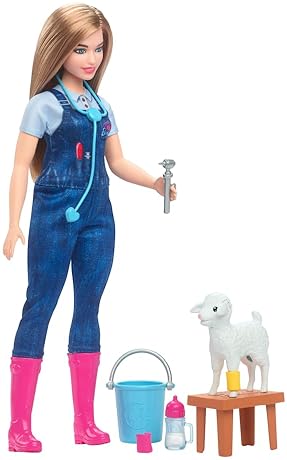 Barbie 65th Anniversary Farm Veterinarian Playset with Blonde Doll & 10 Accessories