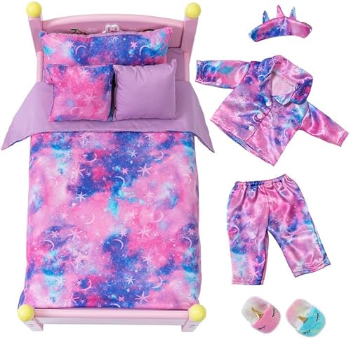 K.T FANCY 8-Piece 18 Inch Girl Doll Clothes & Accessories Set for Sleepover Fun