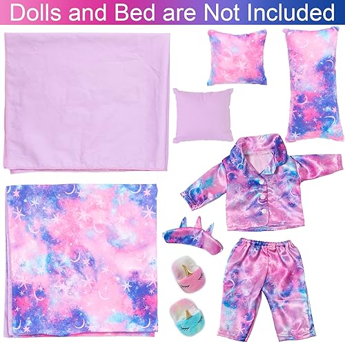 K.T FANCY 8-Piece 18 Inch Girl Doll Clothes & Accessories Set for Sleepover Fun