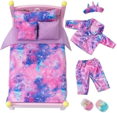 K.T FANCY 8-Piece 18 Inch Girl Doll Clothes & Accessories Set for Sleepover Fun