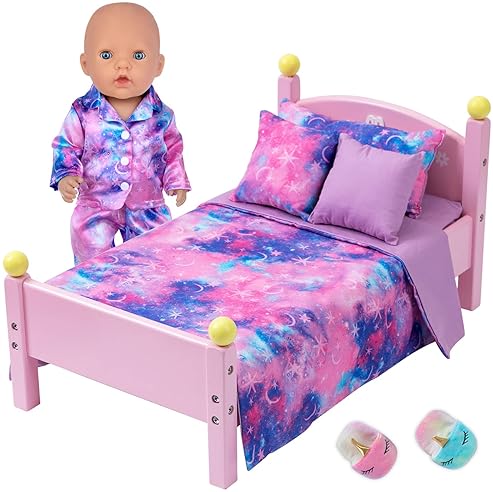K.T FANCY 8-Piece 18 Inch Girl Doll Clothes & Accessories Set for Sleepover Fun