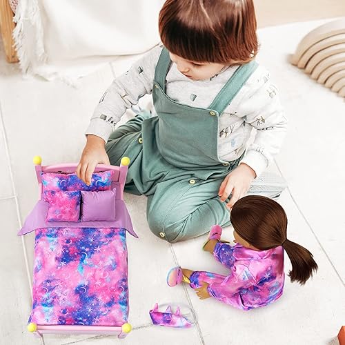 K.T FANCY 8-Piece 18 Inch Girl Doll Clothes & Accessories Set for Sleepover Fun