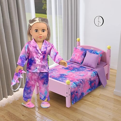 K.T FANCY 8-Piece 18 Inch Girl Doll Clothes & Accessories Set for Sleepover Fun