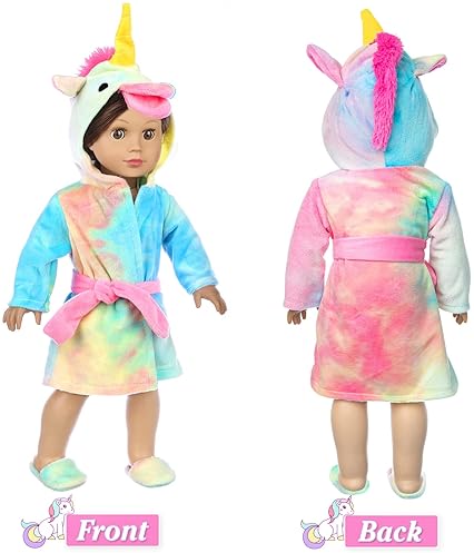RAINBOW UNICORN DOLL CLOTHES SET WITH SLEEPING BAG - 18 INCH DOLL COSTUME AND ACCESSORIES FOR SLUMBER PARTY"