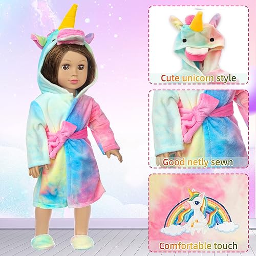 RAINBOW UNICORN DOLL CLOTHES SET WITH SLEEPING BAG - 18 INCH DOLL COSTUME AND ACCESSORIES FOR SLUMBER PARTY"