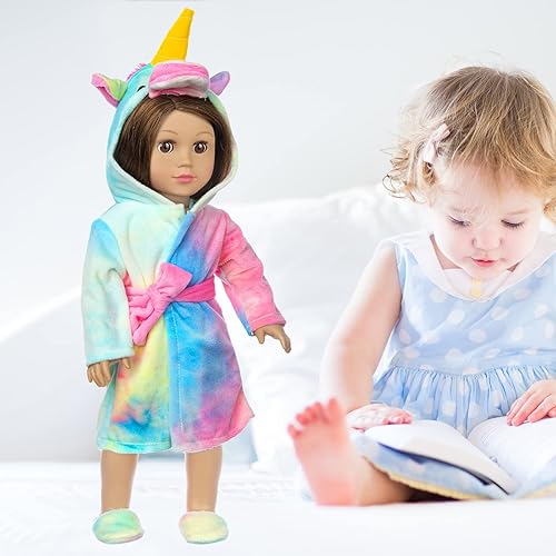 RAINBOW UNICORN DOLL CLOTHES SET WITH SLEEPING BAG - 18 INCH DOLL COSTUME AND ACCESSORIES FOR SLUMBER PARTY"