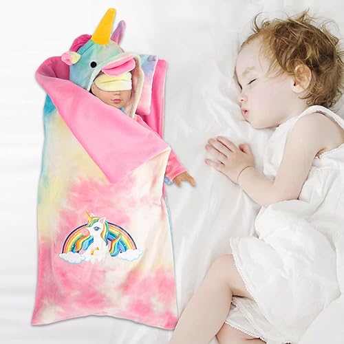 RAINBOW UNICORN DOLL CLOTHES SET WITH SLEEPING BAG - 18 INCH DOLL COSTUME AND ACCESSORIES FOR SLUMBER PARTY"