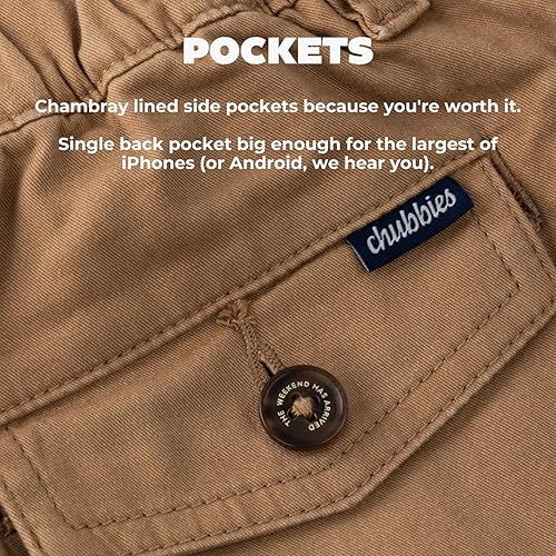 Chubbies Men's 5.5 Inch Chino Shorts - Casual Elastic Waistband, Pockets, Stretch Cotton Blend