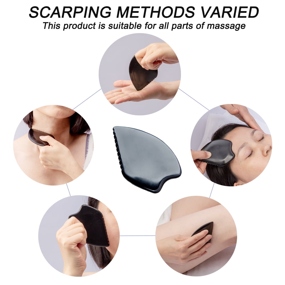 Seaside Brother Bian Stone Gua Sha Massage Tools Set - Traditional Black Scraper for Facial and Body