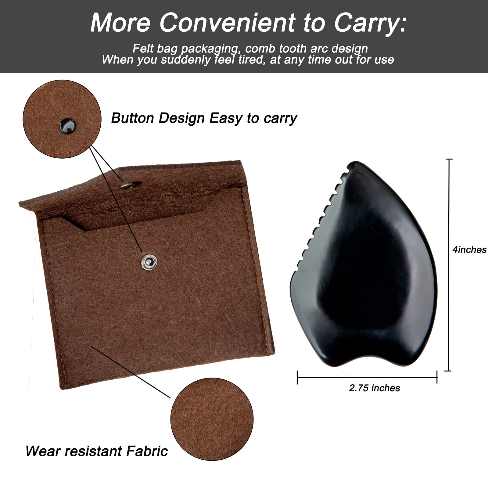 Seaside Brother Bian Stone Gua Sha Massage Tools Set - Traditional Black Scraper for Facial and Body