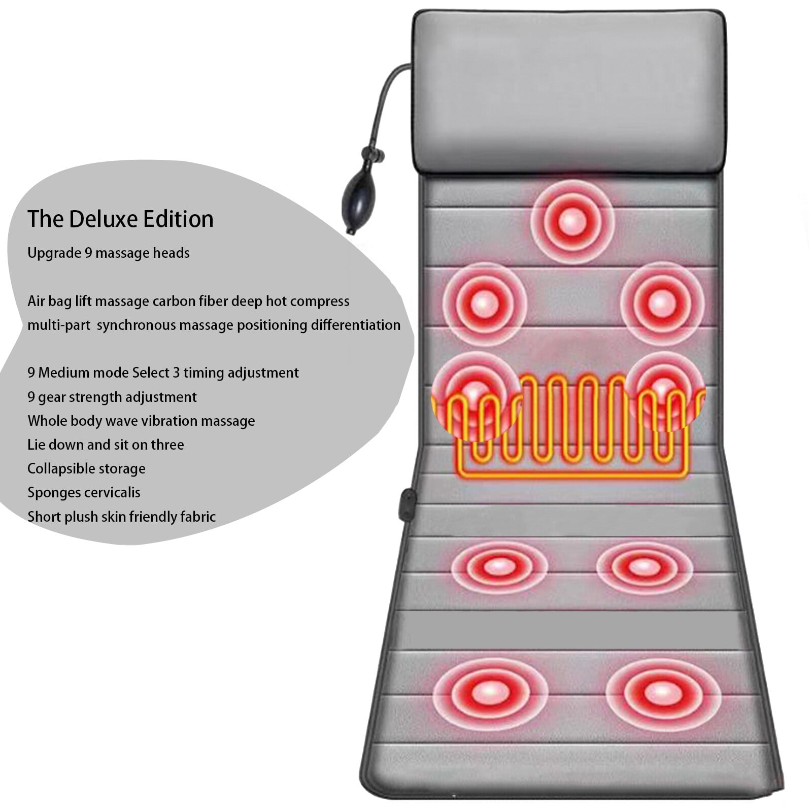 Hinzonek Electric Full Body Massage Mat with Far Infrared Heat & Vibration - 9 Motors