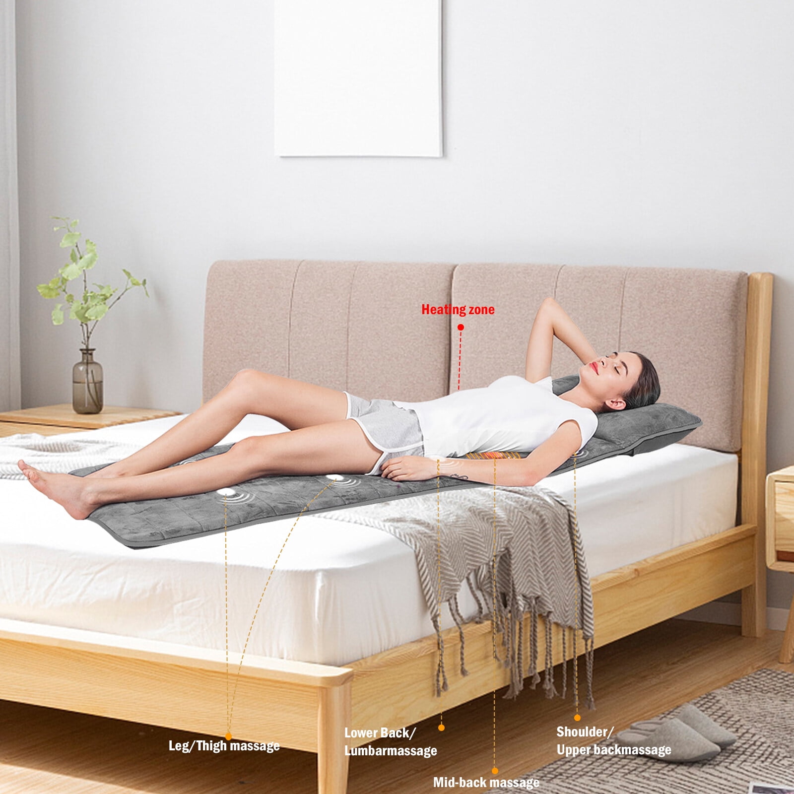 Hinzonek Electric Full Body Massage Mat with Far Infrared Heat & Vibration - 9 Motors