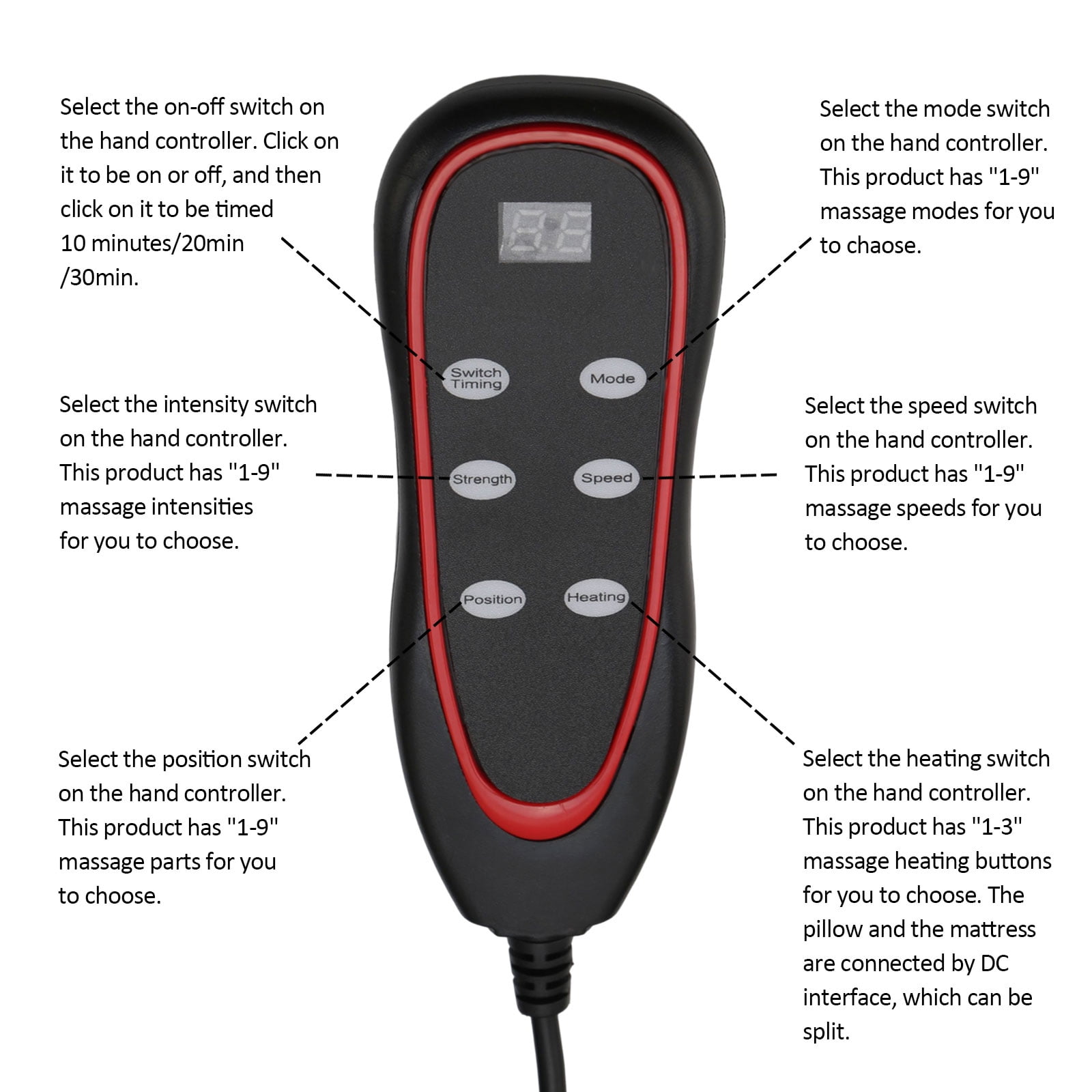 Hinzonek Electric Full Body Massage Mat with Far Infrared Heat & Vibration - 9 Motors