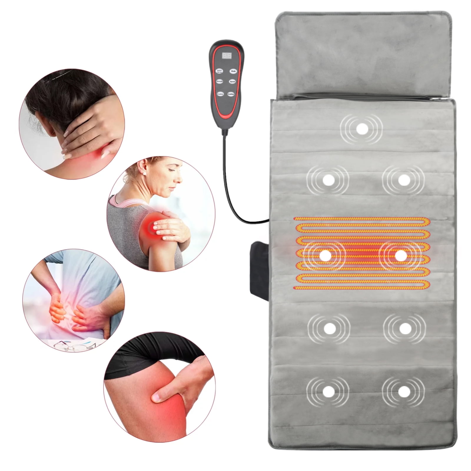 Hinzonek Electric Full Body Massage Mat with Far Infrared Heat & Vibration - 9 Motors