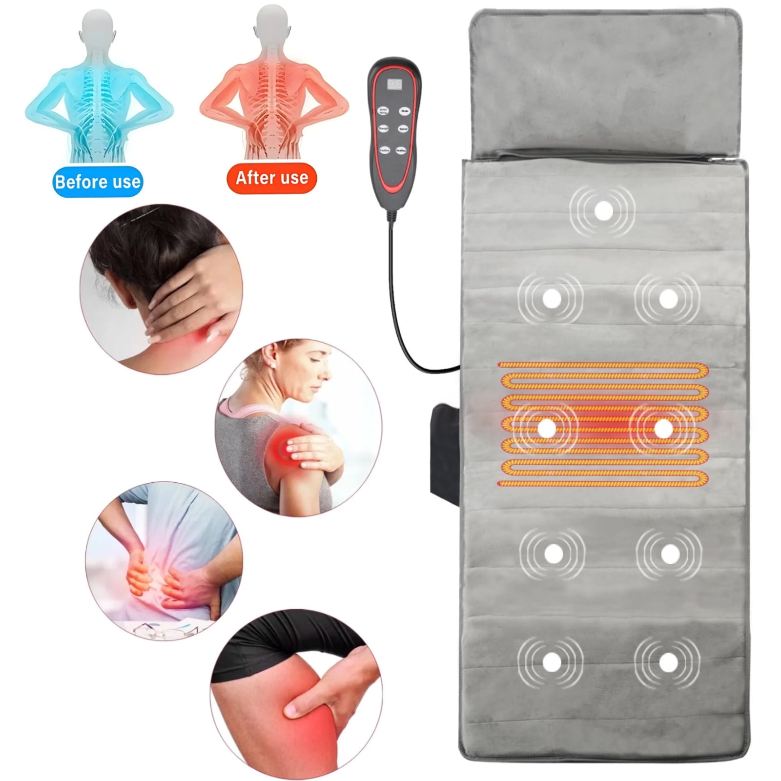 Hinzonek Electric Full Body Massage Mat with Far Infrared Heat & Vibration - 9 Motors