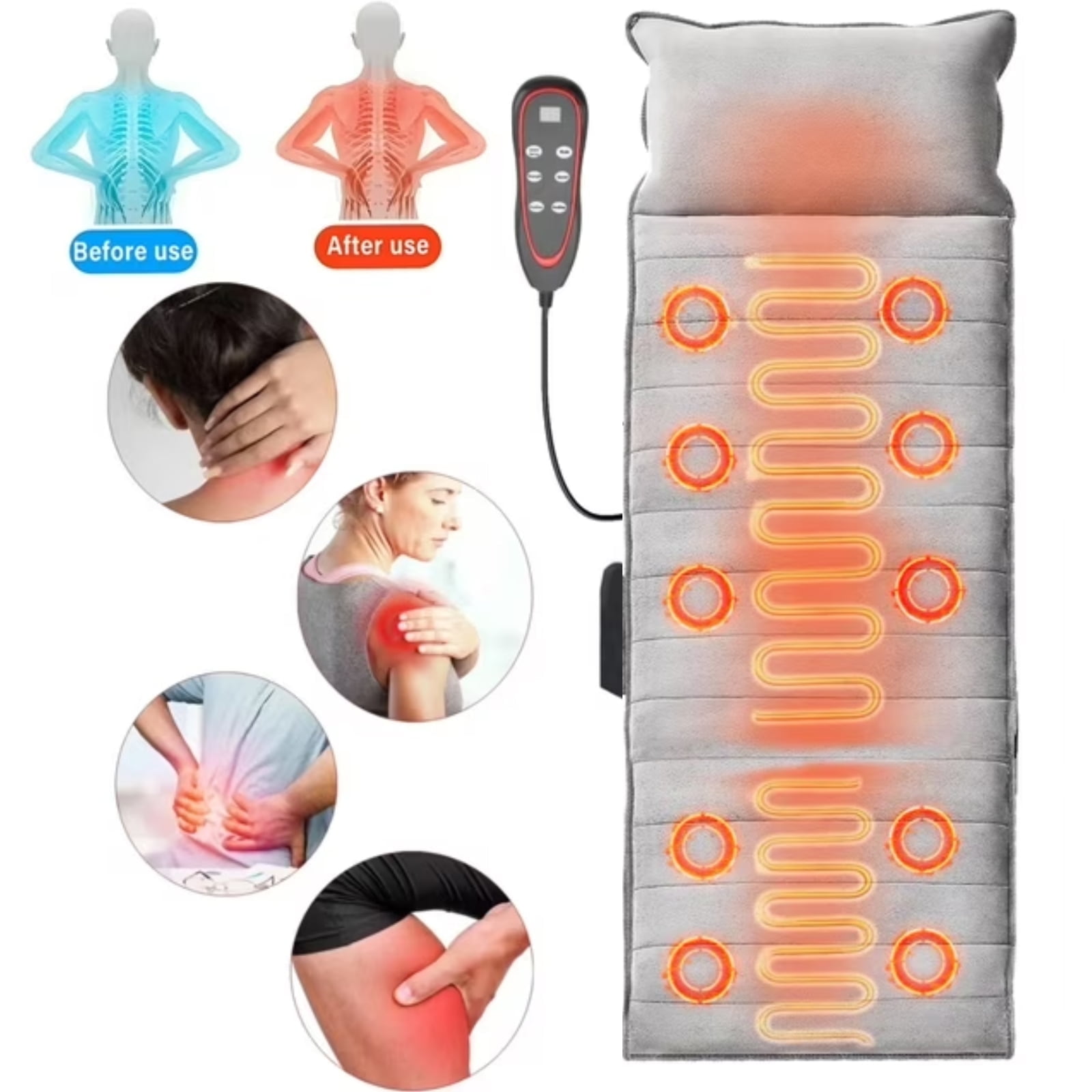 Hinzonek Electric Full Body Massage Mat with Far Infrared Heat & Vibration - 9 Motors
