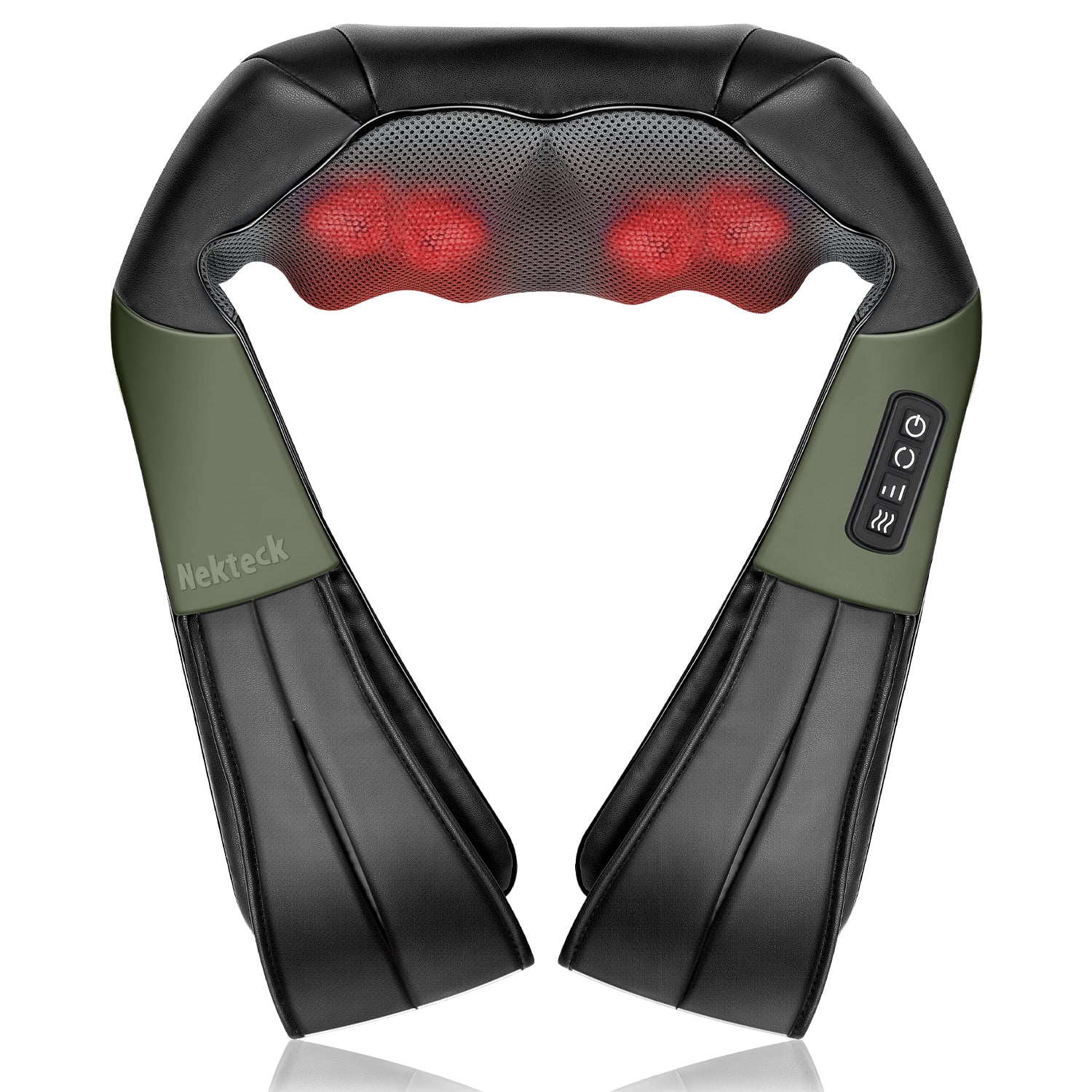 Nekteck Shiatsu Neck & Back Massager with Heat - Green, for Car, Office & Home