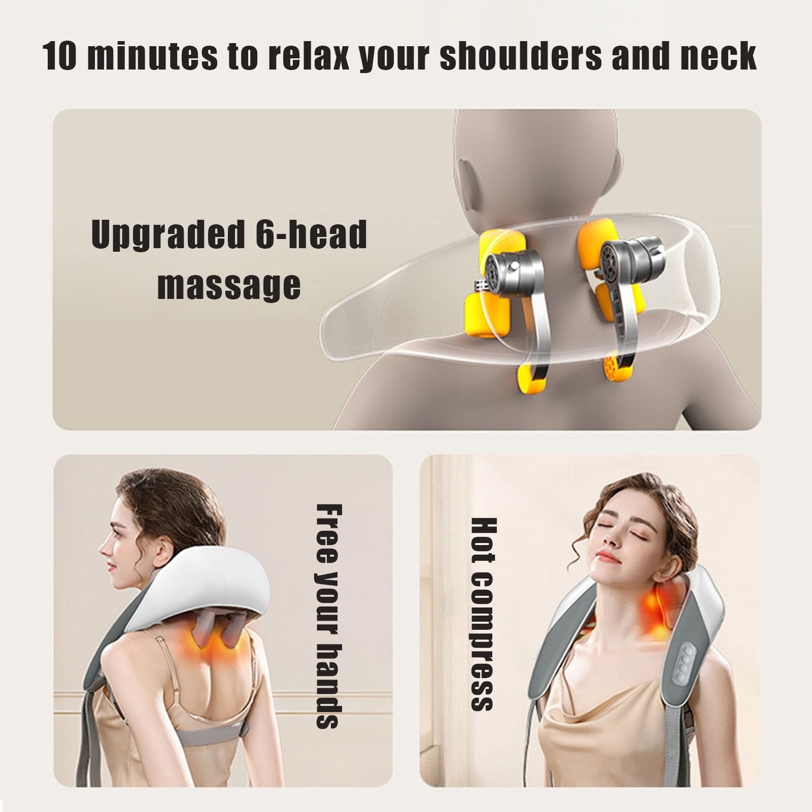 Cordless Neck Massager with Heat for Pain Relief and Deep Tissue Massage