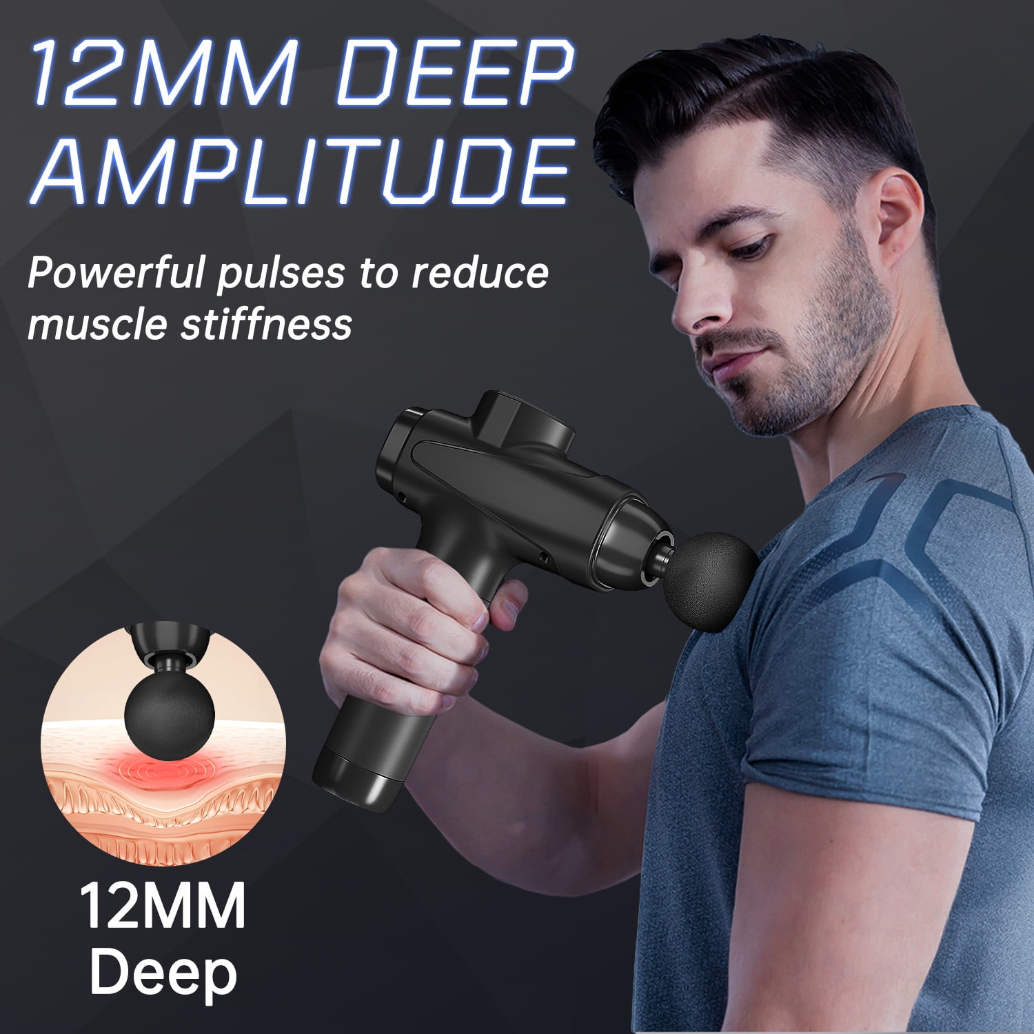 CSHIDWORLD POWERFUL DEEP TISSUE MASSAGE GUN WITH 10 HEADS, 30 SPEEDS, LED SCREEN - BLACK