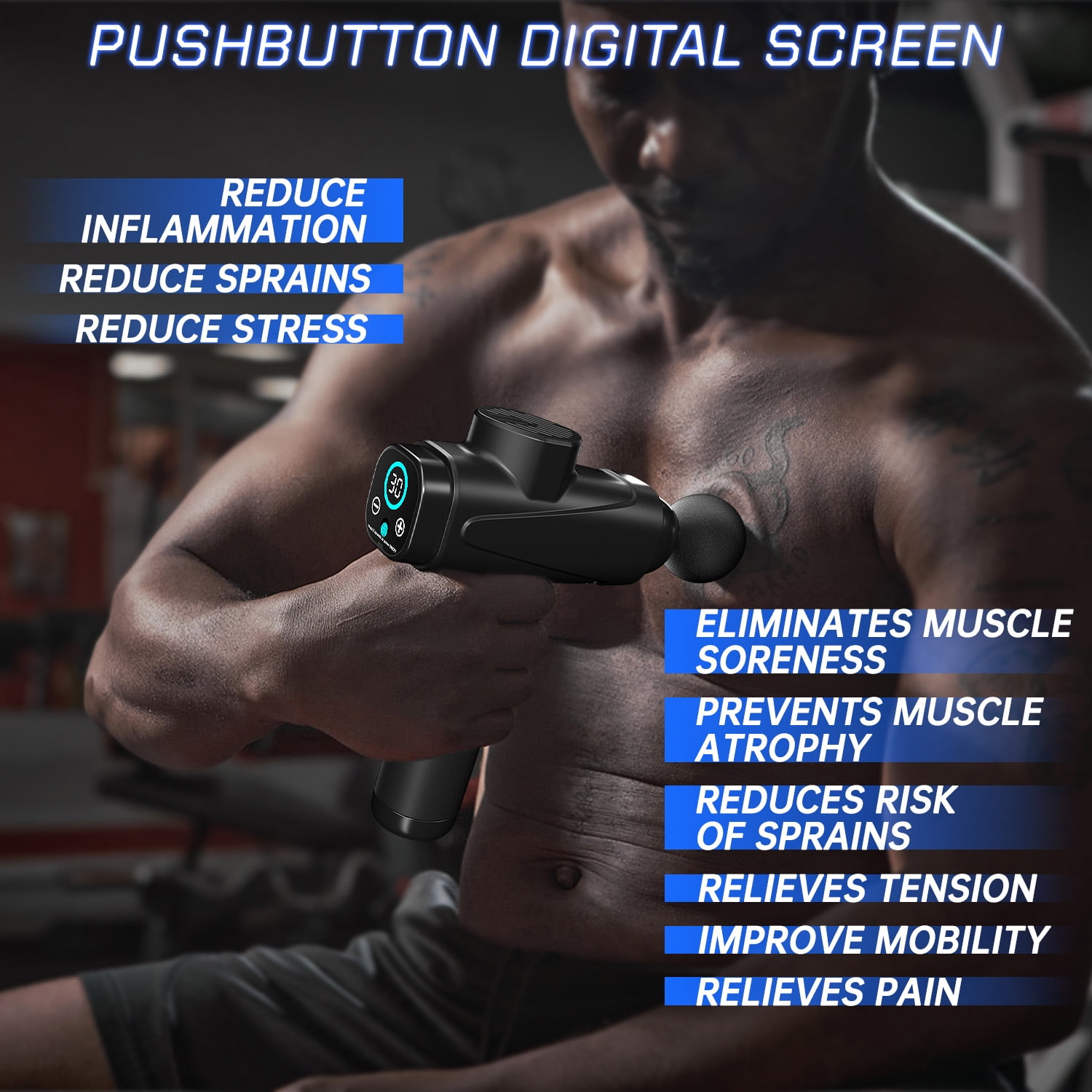 CSHIDWORLD POWERFUL DEEP TISSUE MASSAGE GUN WITH 10 HEADS, 30 SPEEDS, LED SCREEN - BLACK