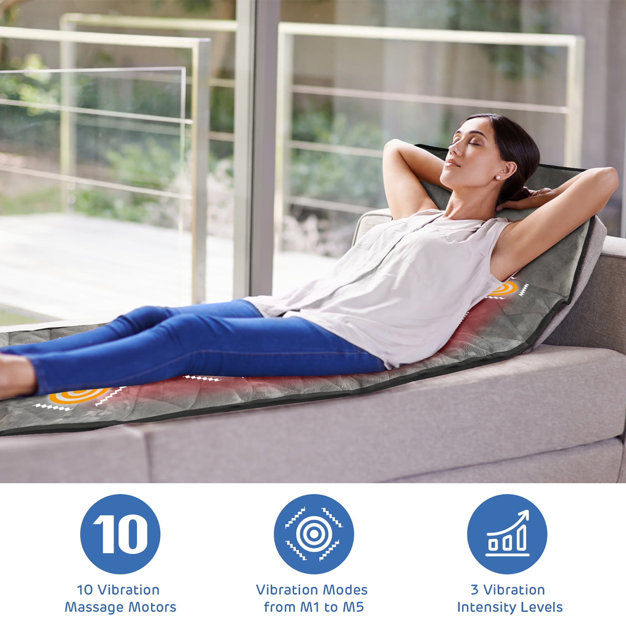Gymax Foldable Full Body Massage Mat with 10 Vibration Motors & 3 Heating Pads