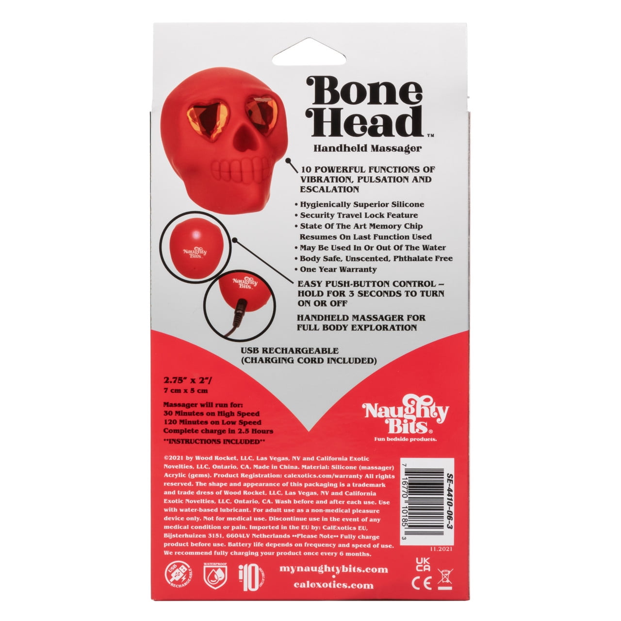 Naughty Bits Red Bone Head Rechargeable Intimate Massager by CalExotics