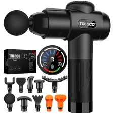 TOLOCO Deep Tissue Massage Gun for Athletes, Pain Relief, 10 Heads, Silent Motor - Black