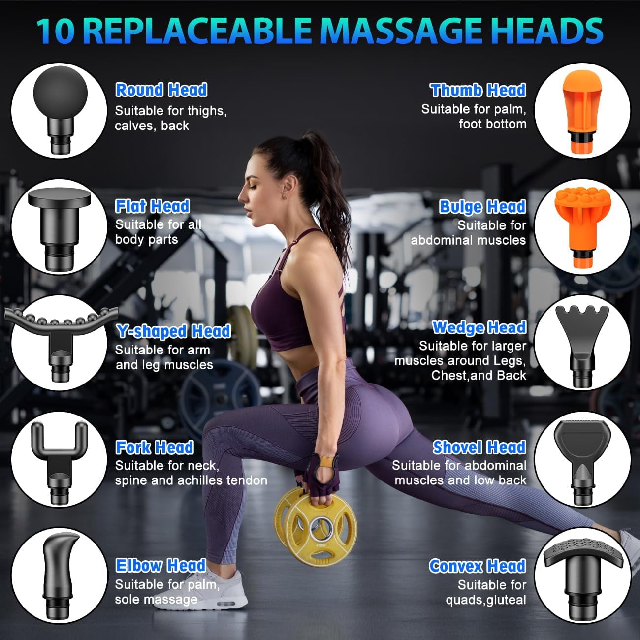 TOLOCO Deep Tissue Massage Gun for Athletes, Pain Relief, 10 Heads, Silent Motor - Black