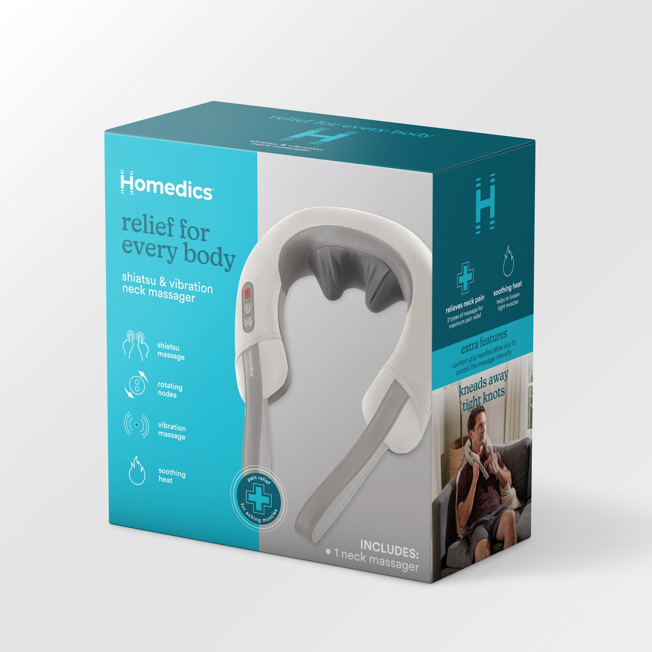 Homedics Neck Massager with Heat - Portable Shiatsu & Vibration Massage, Tan