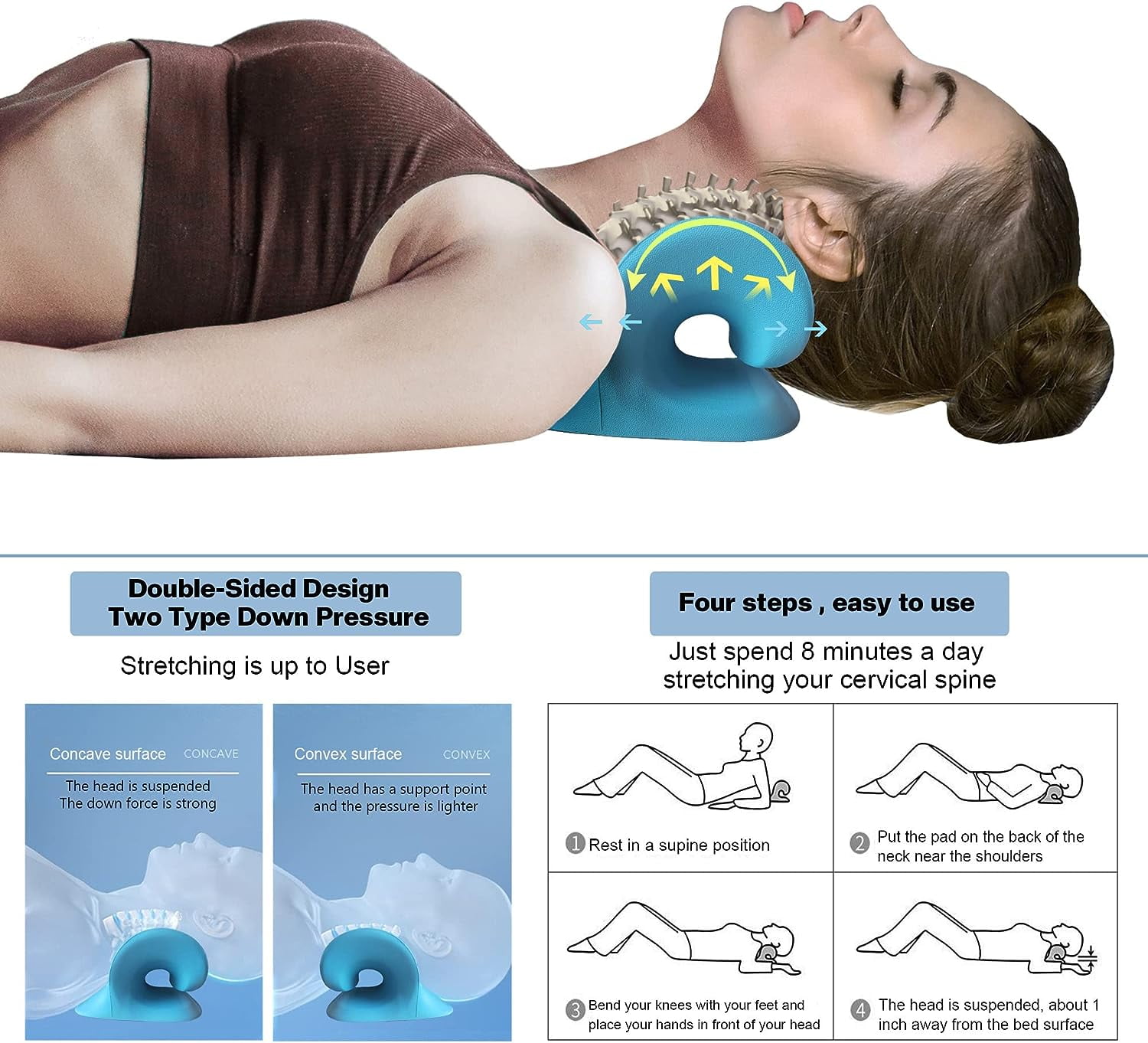 TOSEERY Portable Neck Stretcher and Posture Corrector for Pain Relief in 10 Minutes - Blue