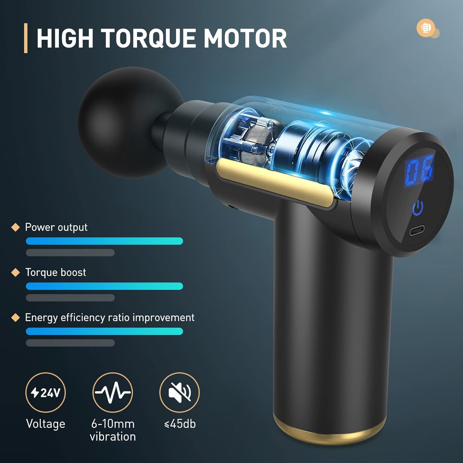 LDNIO Mini Massage Gun with 4 Massages Heads, 6 Speeds - Neck and Back Muscle Massager for Pain Relief