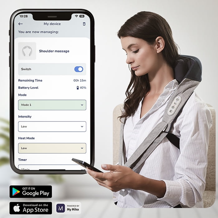 Miko Shiatsu Neck & Back Massager with Heat, Hands-Free & App Control