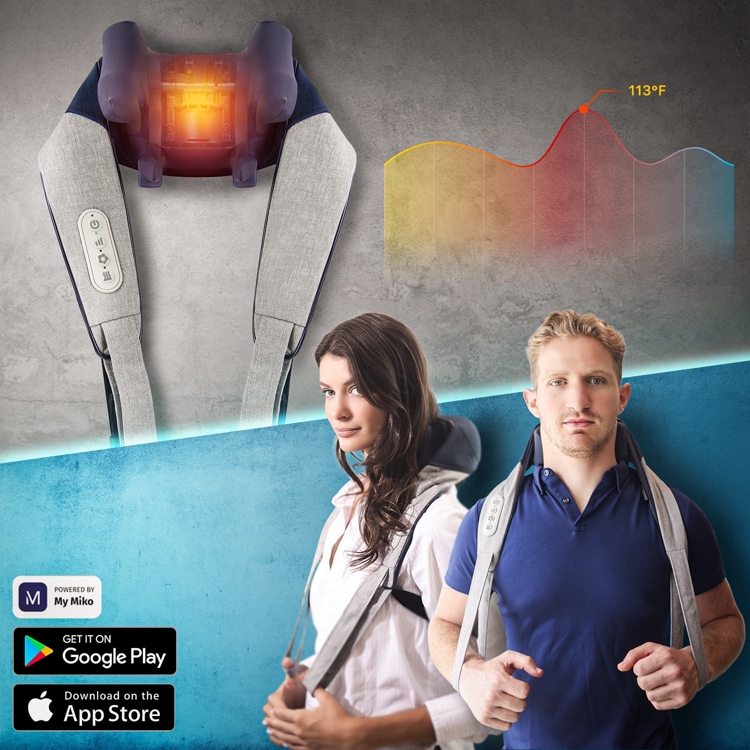Miko Shiatsu Neck & Back Massager with Heat, Hands-Free & App Control