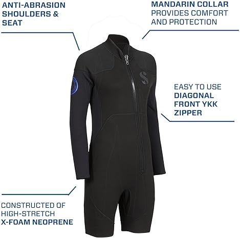 SCUBAPRO 3mm Long Sleeve Shorty Diving Wetsuit, X-Foam Neoprene, L