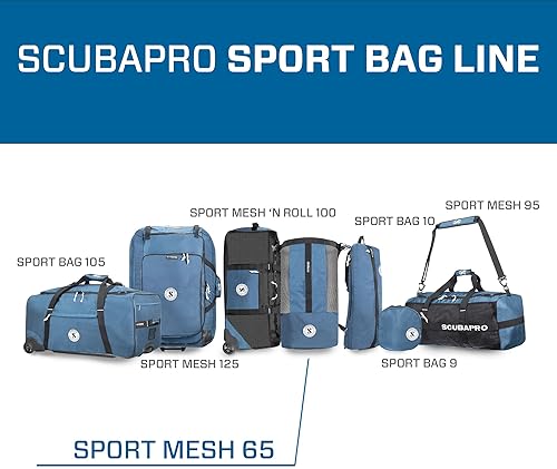 Scubapro Sport 65 Mesh Dive Bag for Snorkeling and Scuba Diving in Denim Blue - Roll Top Closure & Side Zipper