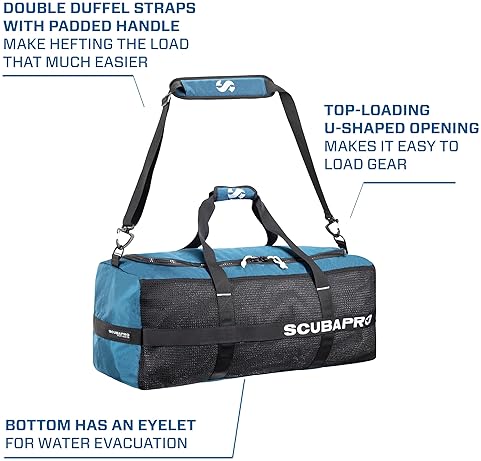 Scubapro Sport 95 Mesh Dive Bag for Scuba Diving Gear, Denim Blue Color, Double Duffel Straps