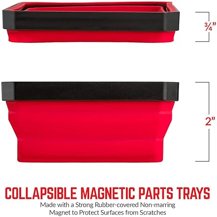 SANDOR Pack of 3 Magnetic Parts Trays for Small Metal Parts - 4.25 Inch Square - Red/Blue/Green