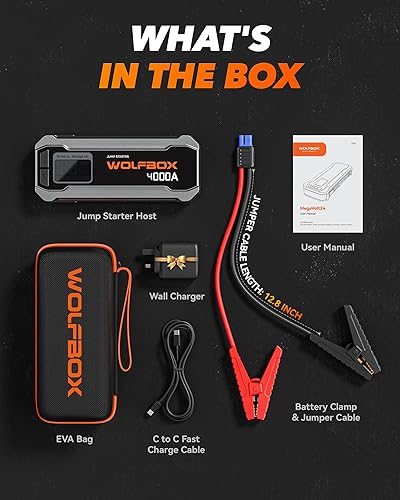 WOLFBOX 4000A Jump Starter | 12V Car Battery Pack with Quick Charger | LED Display | 24000mAh Portable Booster