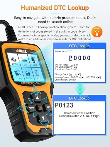 ANCEL AD410 OBD2 Scanner for Check Engine Light, Fault Diagnosis, All OBDII Cars, Black/Yellow