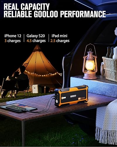 GOOLOO 4000A Peak Car Jump Starter: SuperSafe Lithium Jump Box for All Vehicles, USB & Type C Ports (Orange)