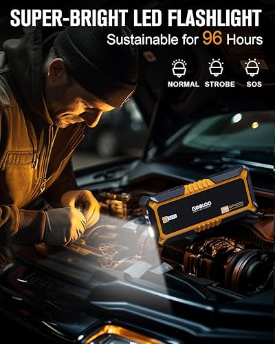GOOLOO 4000A Peak Car Jump Starter: SuperSafe Lithium Jump Box for All Vehicles, USB & Type C Ports (Orange)