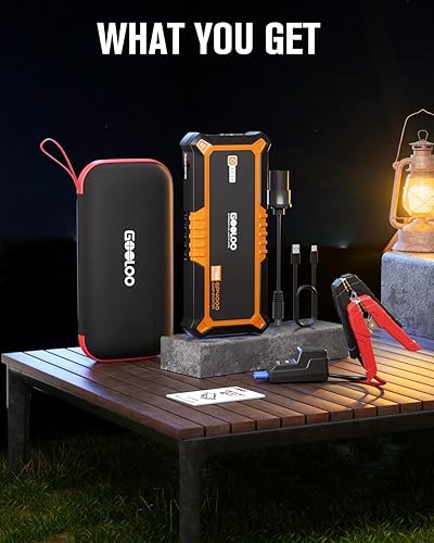 GOOLOO 4000A Peak Car Jump Starter: SuperSafe Lithium Jump Box for All Vehicles, USB & Type C Ports (Orange)