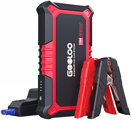GOOLOO GP2000 Jump Starter - 12V 2000A Car Jumper (Up to 8.0L Gas, 6.0L Diesel) - Portable Battery Charger - USB Quick Charge - Red