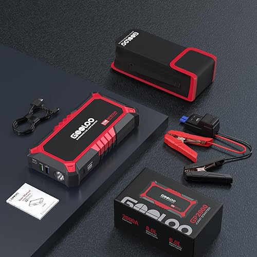GOOLOO GP2000 Jump Starter - 12V 2000A Car Jumper (Up to 8.0L Gas, 6.0L Diesel) - Portable Battery Charger - USB Quick Charge - Red
