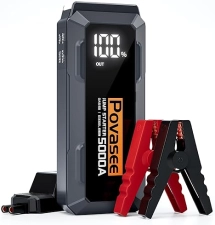 Povasee 5000A Car Battery Jump Starter for All Gas & 10L Diesel Engines - Portable Power Bank with LCD Display & LED Light