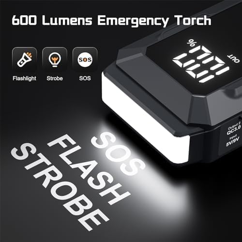 Povasee 5000A Car Battery Jump Starter for All Gas & 10L Diesel Engines - Portable Power Bank with LCD Display & LED Light
